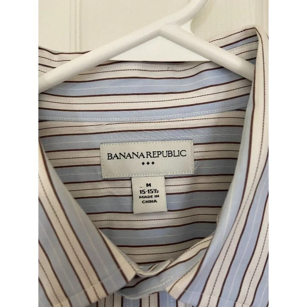Men's Banana Republic Light Blue and White Stripped Dress Shirt (Size Medium)